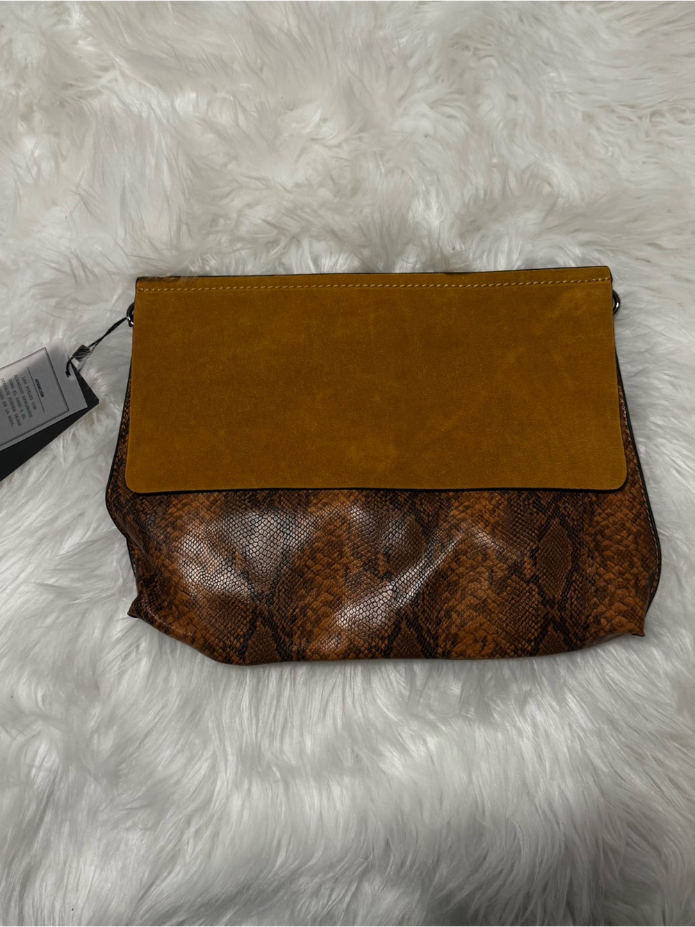 Zara Brown Snake-Print and Mustard Suede Clutch
